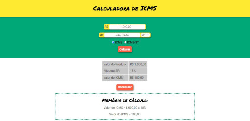 website created to easily and quickly calculate the ICMS tax